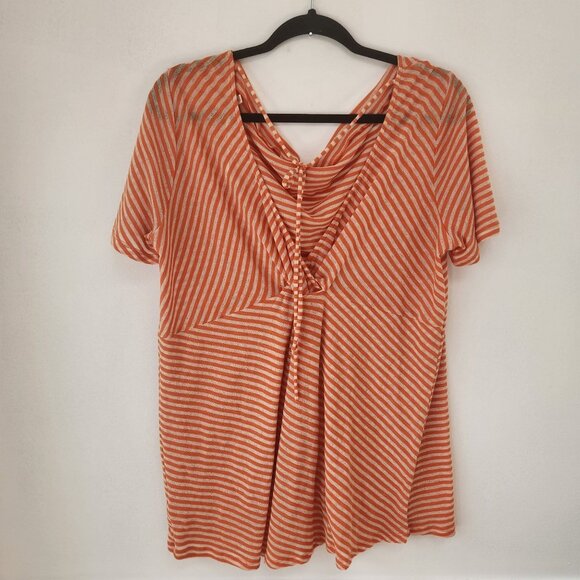 Easel Los Angeles Sheer Striped Boho Short Sleeve Blouse Open Back Women's S - Picture 2 of 8